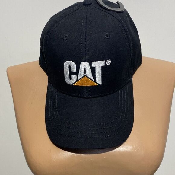 Caterpillar CAT Men's Black Curve Bill Embroidered Strapback Trademark Cap NWOT - Picture 1 of 10